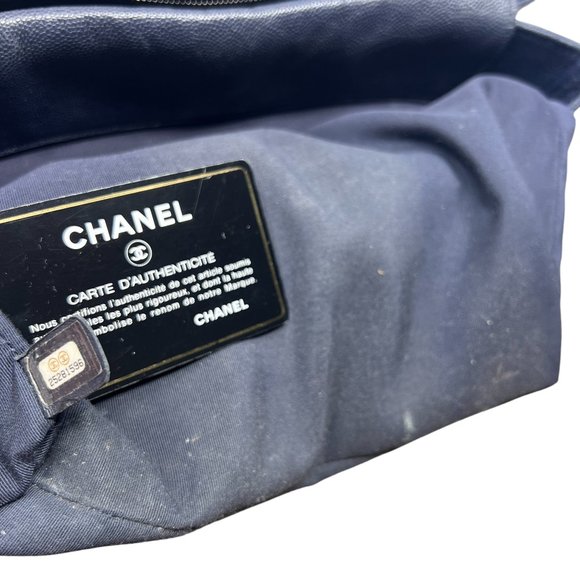 Chanel Large Matelassé Quilted Caviar Shopping Tote Bag Navy Dark Blue - Picture 17 of 17